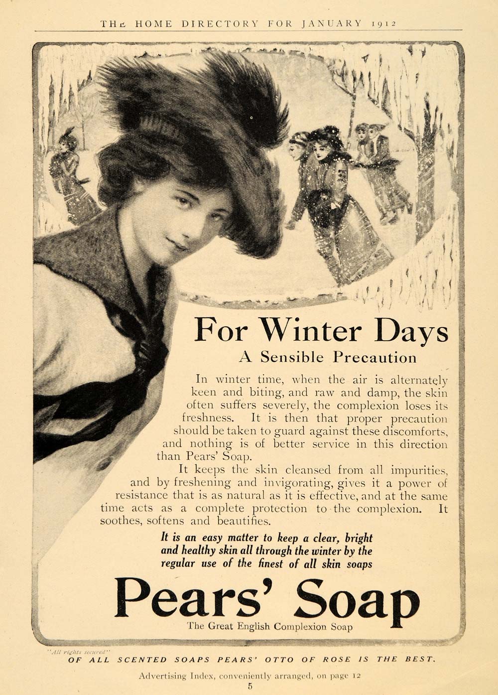 1912 Ad Victorian Fashion Pears Soap Winter Skin Care - ORIGINAL ADVERTISING GH3