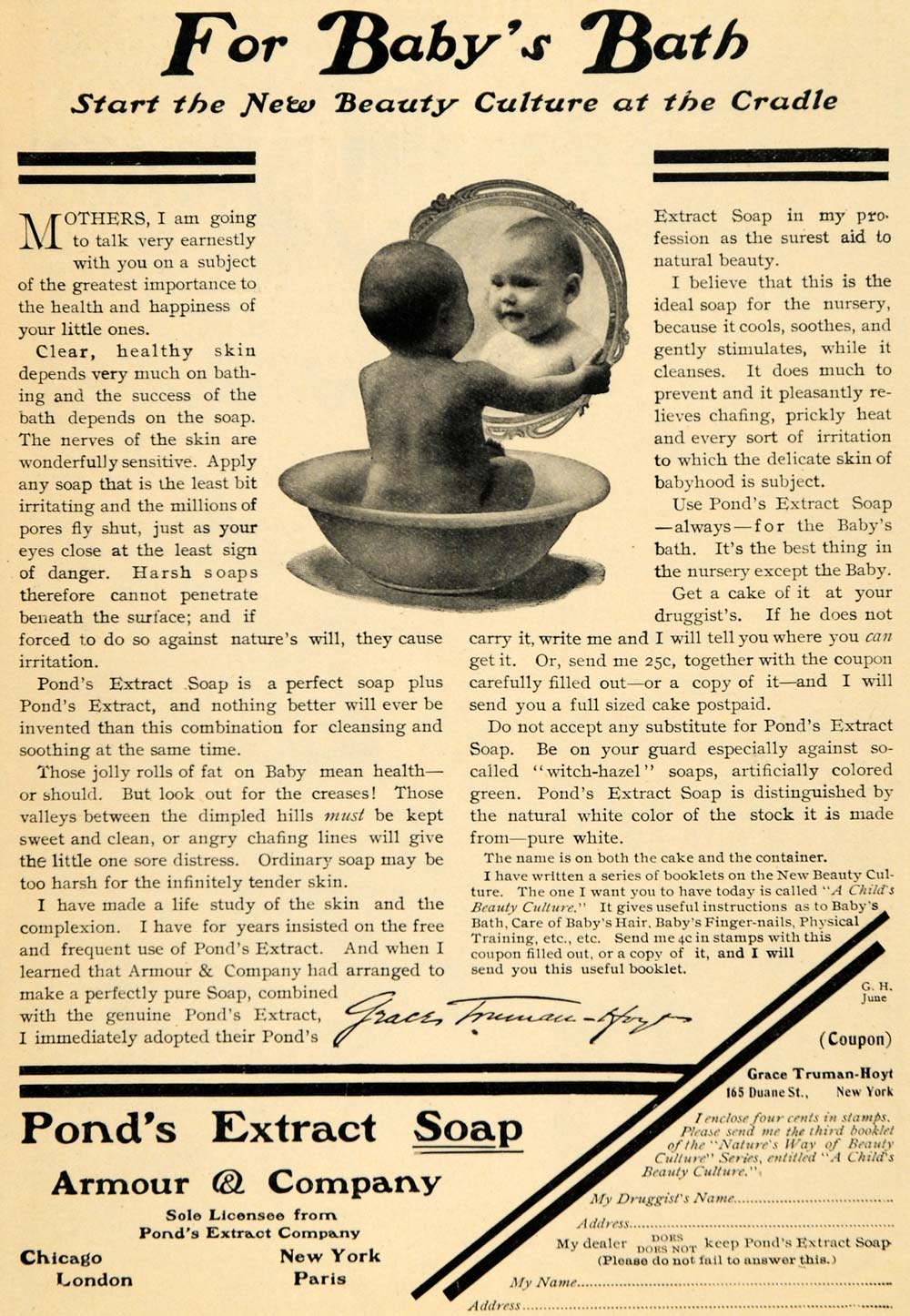 1906 Ad Armour Ponds Extract Soap Baby's Bath Mirror - ORIGINAL ADVERTISING GH3