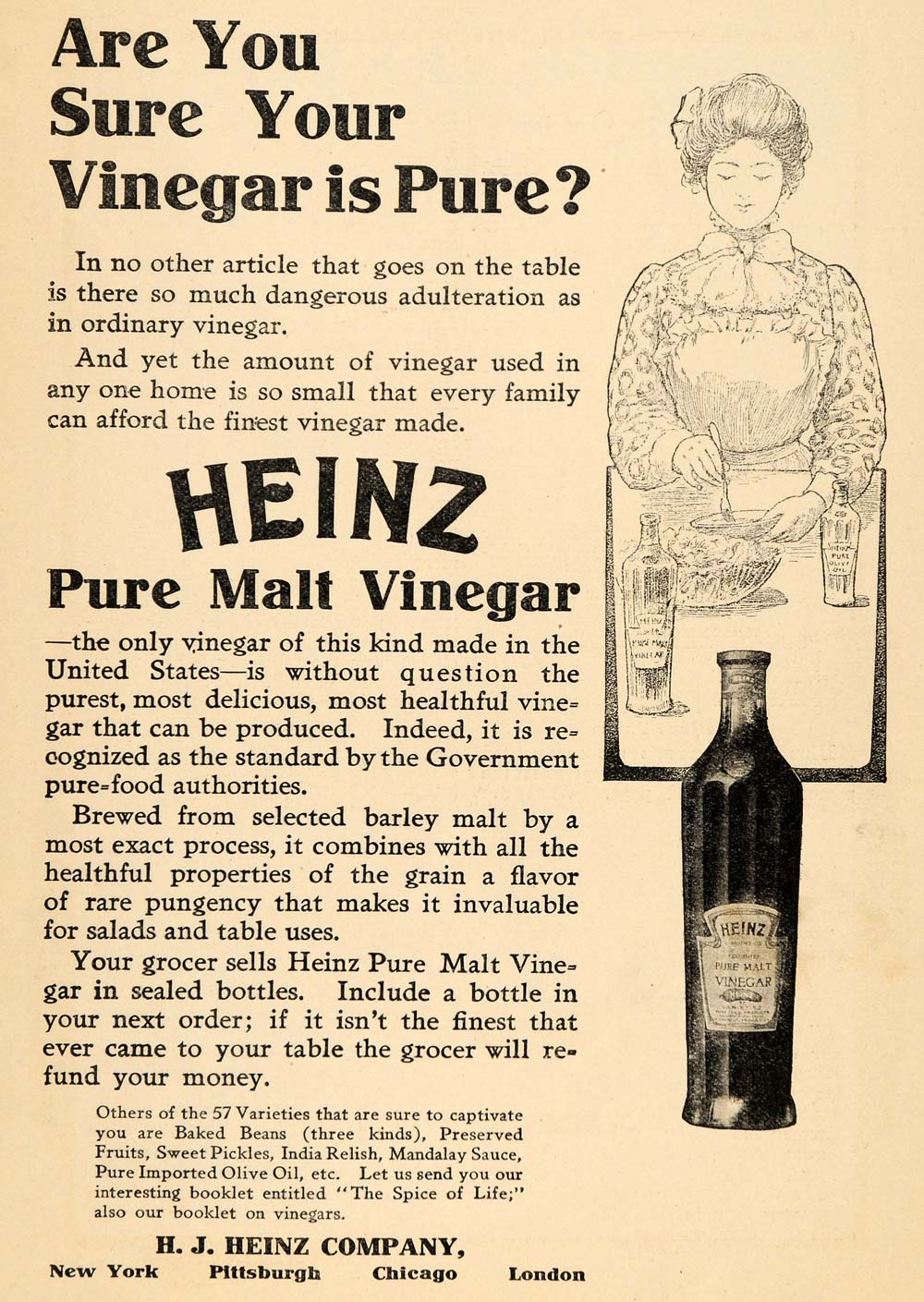 1906 Ad H. J. Heinz Pure Malt Vinegar Baking Barley - ORIGINAL ADVERTISING GH3