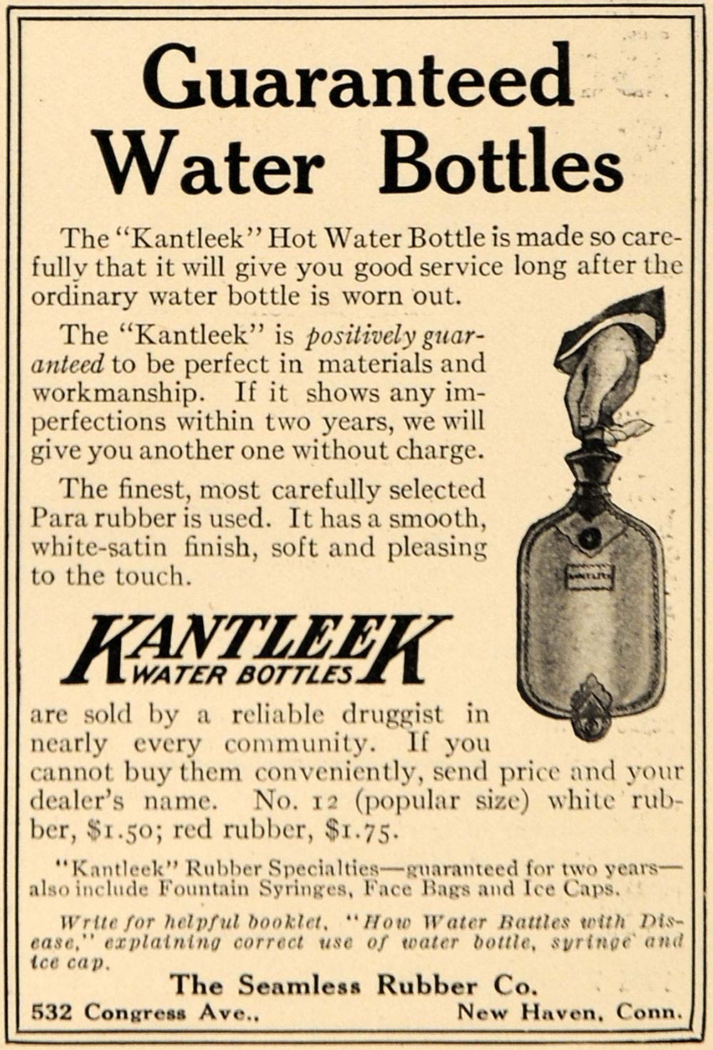 1912 Ad Kantleek Hot Water Bottle Para Seamless Rubber - ORIGINAL GH3