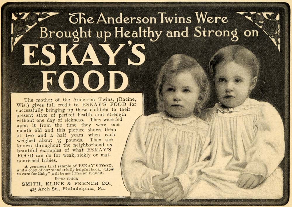1906 Ad Smith Kline French Eskay's Food Anderson Twins - ORIGINAL GH3
