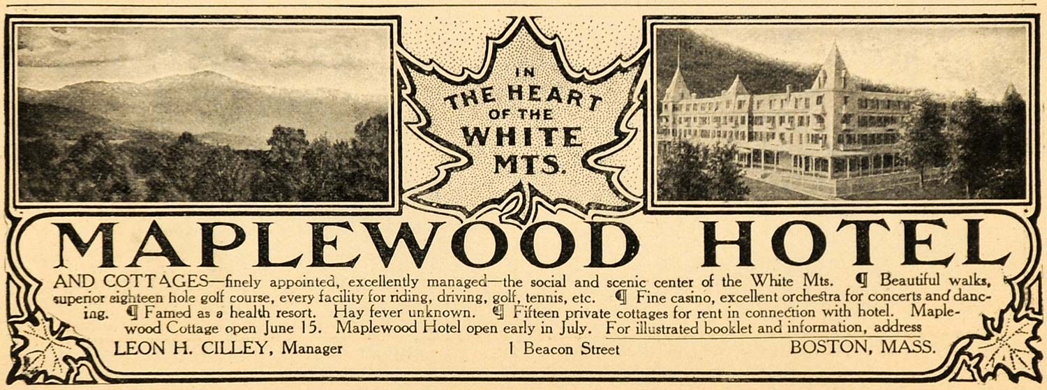1906 Ad Maplewood Hotel Cottages White Mountains Cilley - ORIGINAL GH3