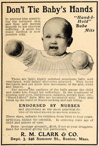 1906 Ad Hand-I-Hold Babe Aluminum Mits R. M. Clark - ORIGINAL ADVERTISING GH3