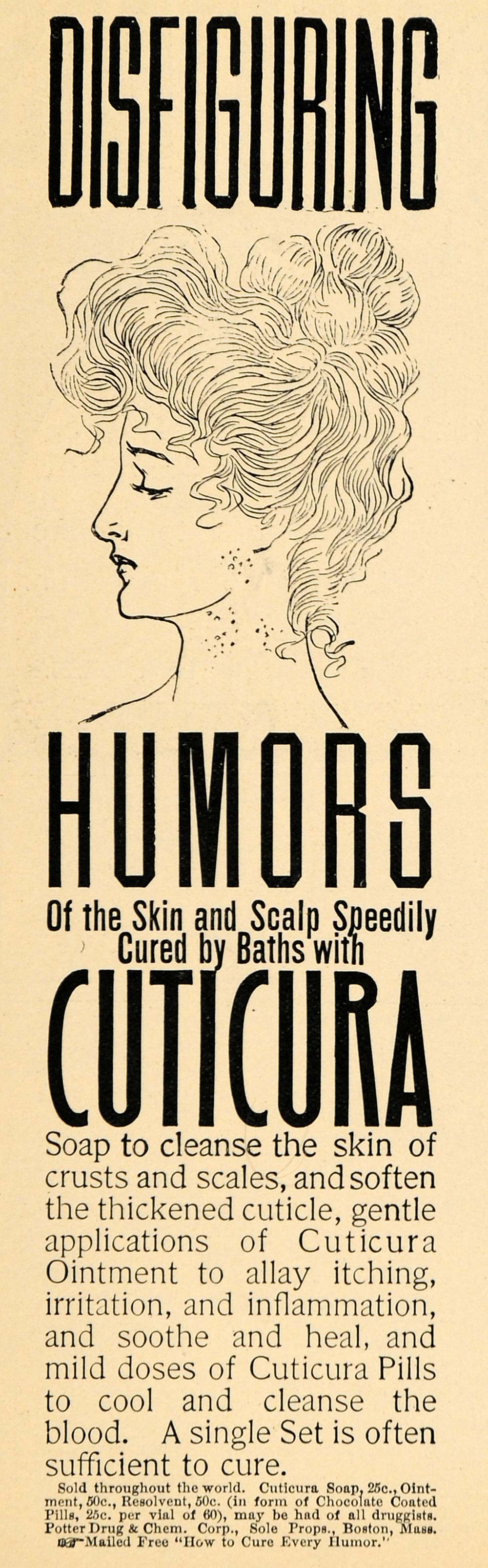 1906 Ad Disfiguring Humors Cuticura Skin Scalp Care - ORIGINAL ADVERTISING GH3