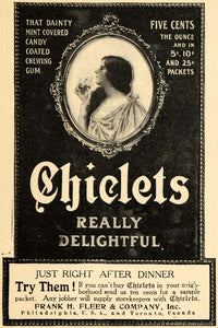 1906 Ad Frank H. Fleer Chiclets Chewing Mint Gum Price - ORIGINAL GH3