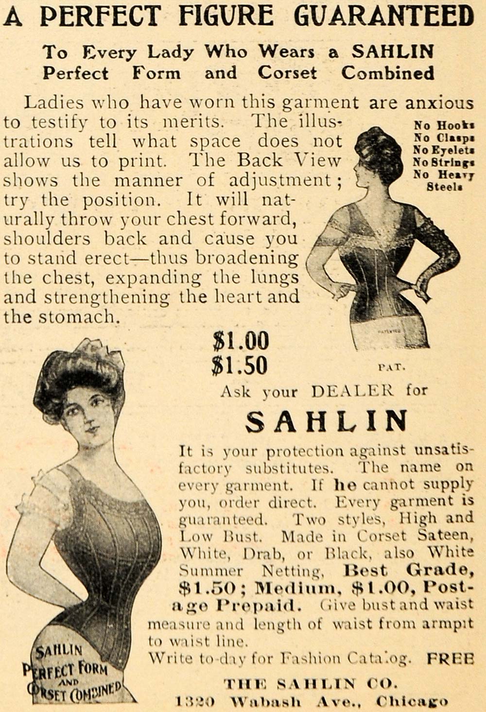 1906 Ad Sahlin Perfect Form Corsets Victorian Fashion - ORIGINAL ADVERTISING GH3
