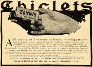 1907 Ad Frank H. Fleer Chiclets After Dinner Mint Gum - ORIGINAL ADVERTISING GH3