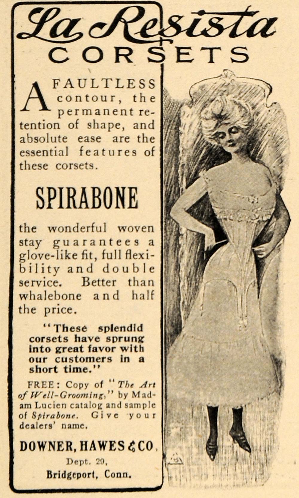 1907 Ad La Resista Spirabone Corsets Downer Hawes - ORIGINAL ADVERTISING GH3