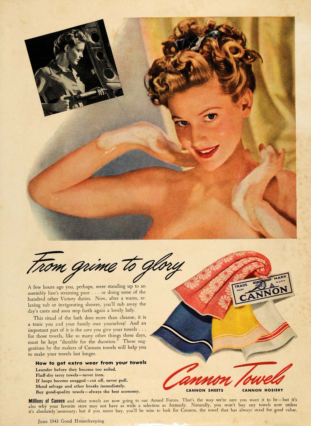 1943 Ad Cannon Towels Sheet Hosiery Shower Women Nude - ORIGINAL