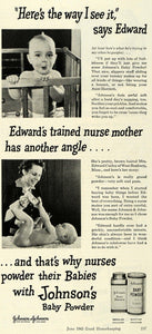 1943 Ad Baby Powder Diaper Mother Johnson Nurse Care - ORIGINAL ADVERTISING GH4