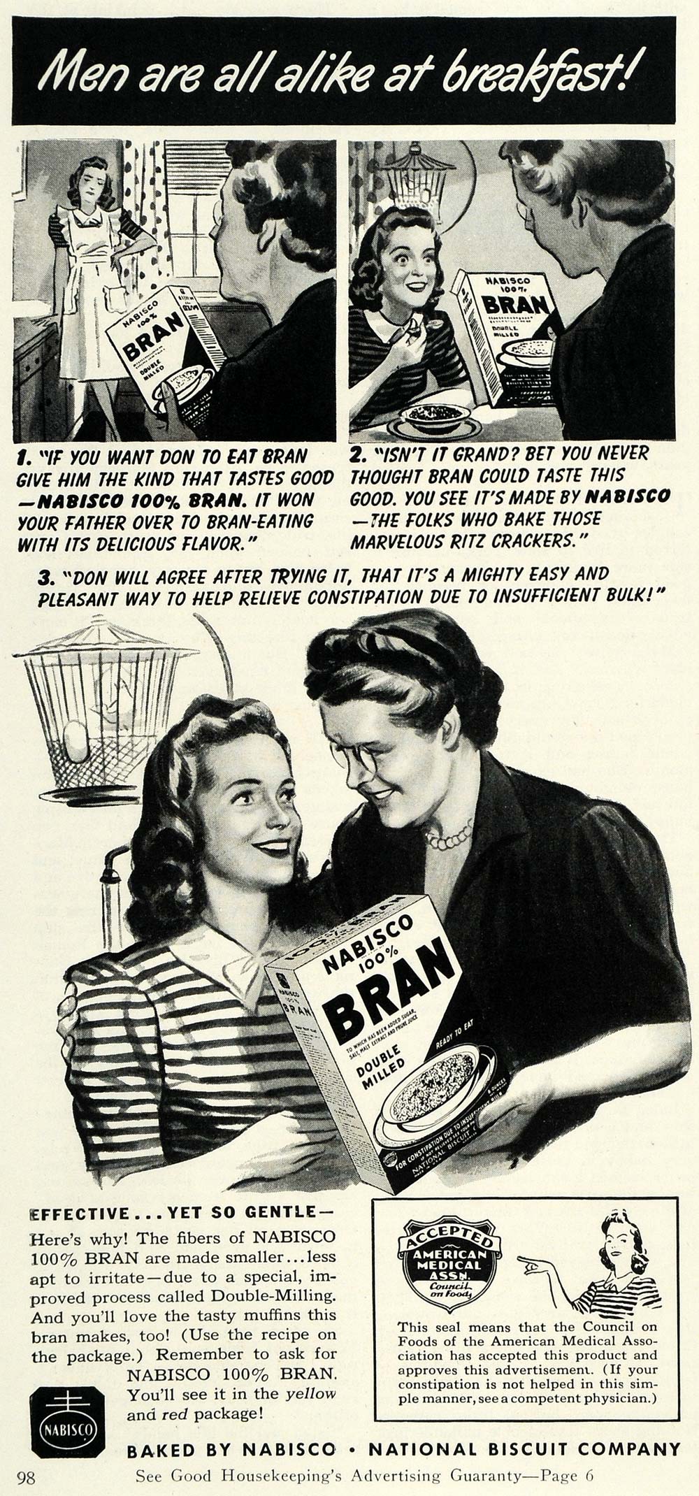 1943 Ad Nabisco Double Milled Bran Cereal Breakfast Art - ORIGINAL GH4