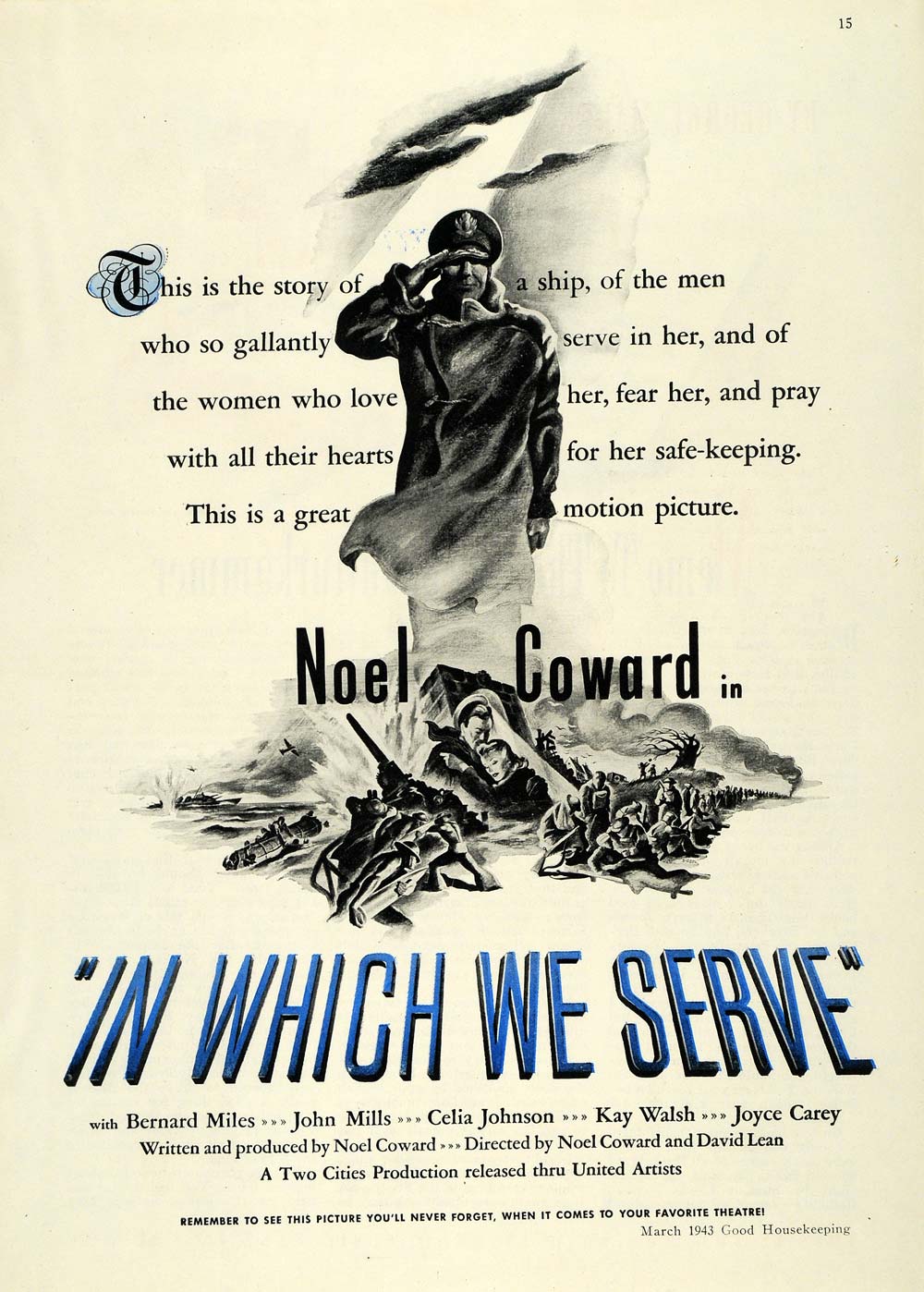 1943 Ad In Which We Serve Noel Coward Movie Story War - ORIGINAL ADVERTISING GH4