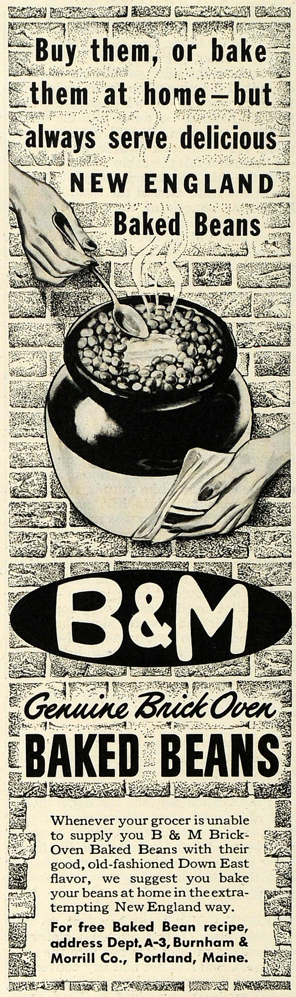 1943 Ad Genuine Brick Oven Backed Beans Side Dish Food - ORIGINAL GH4