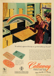 1943 Ad Callaway Towels Cotton Rugs Bathroom Green Rose - ORIGINAL GH4