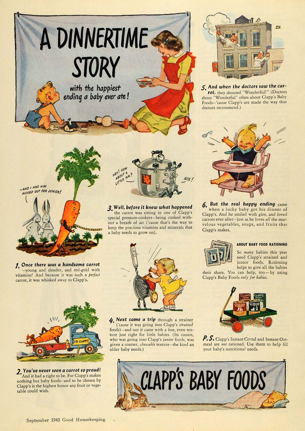 1943 Ad Clapps Baby Food Dinnertime Carrot Puree Junior - ORIGINAL GH4