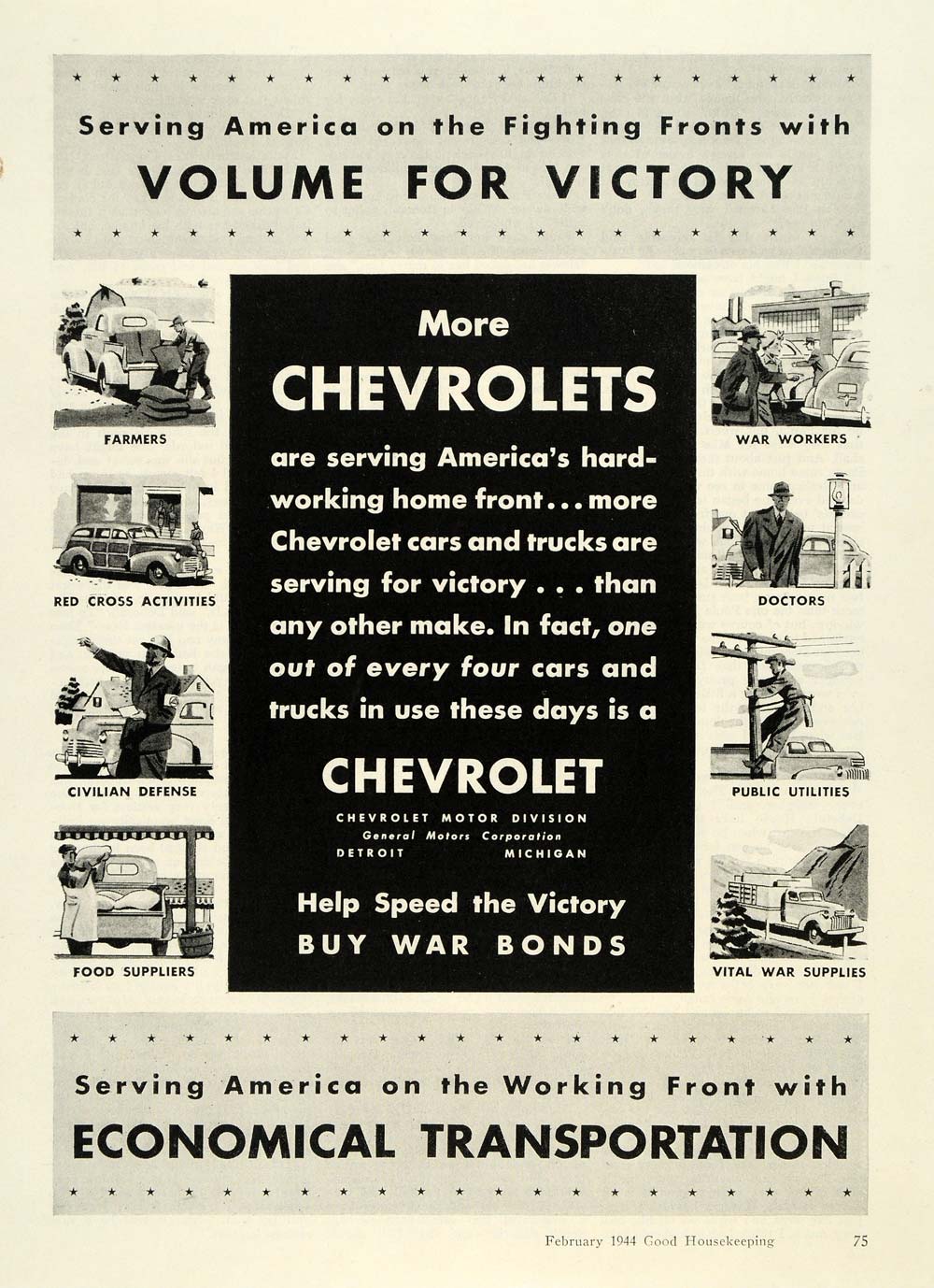 1944 Ad Chevrolet Motor Division Motor Vehicle Detroit - ORIGINAL GH4