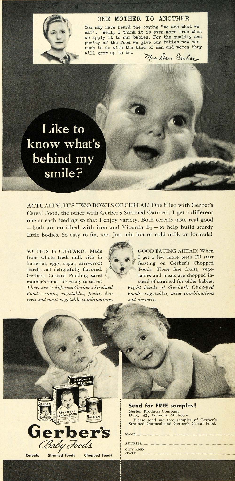1944 Ad Gerber Products Co. Baby Food Strained Oatmeal - ORIGINAL GH4