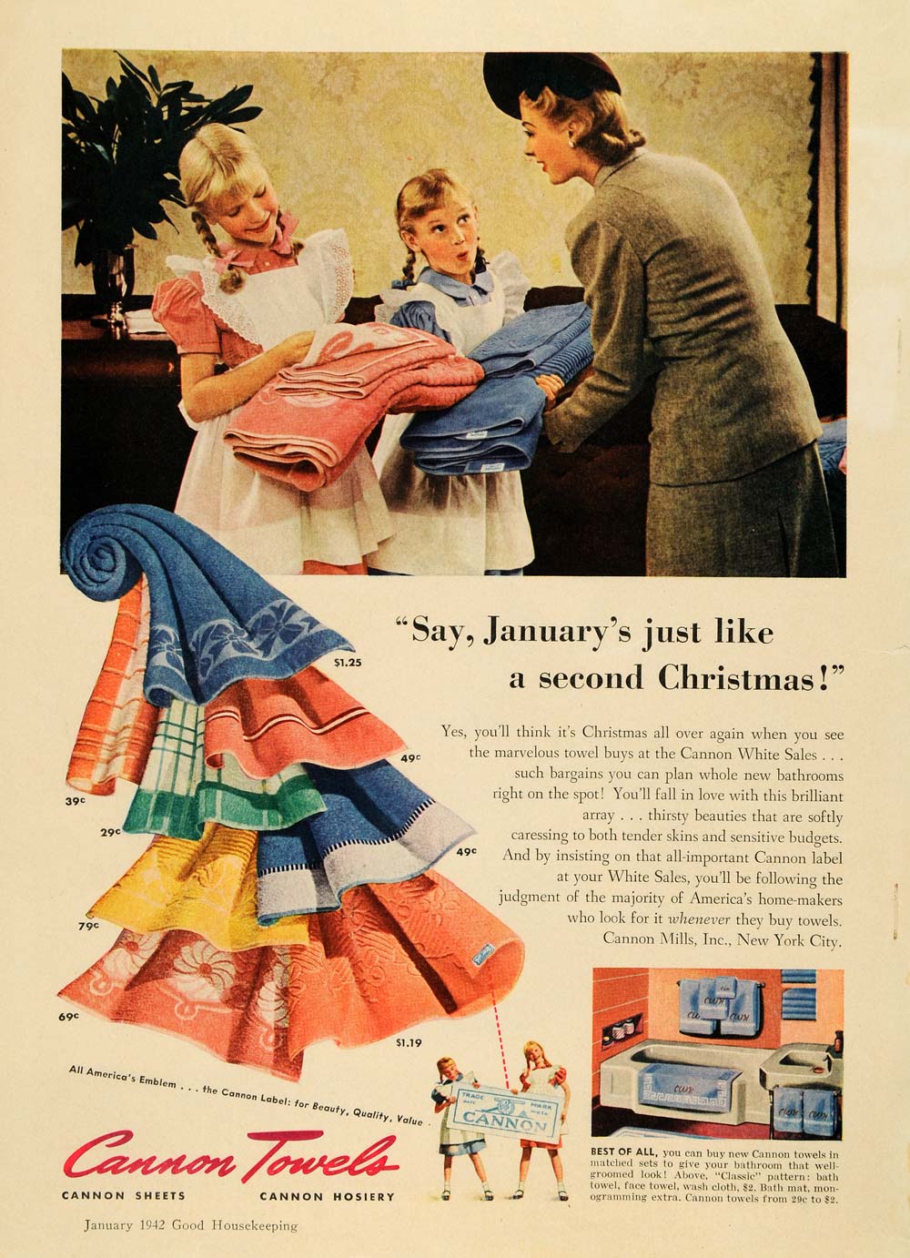 1942 Ad Cannon Mills Inc Towels Sheet Hosiery Monogram - ORIGINAL GH4
