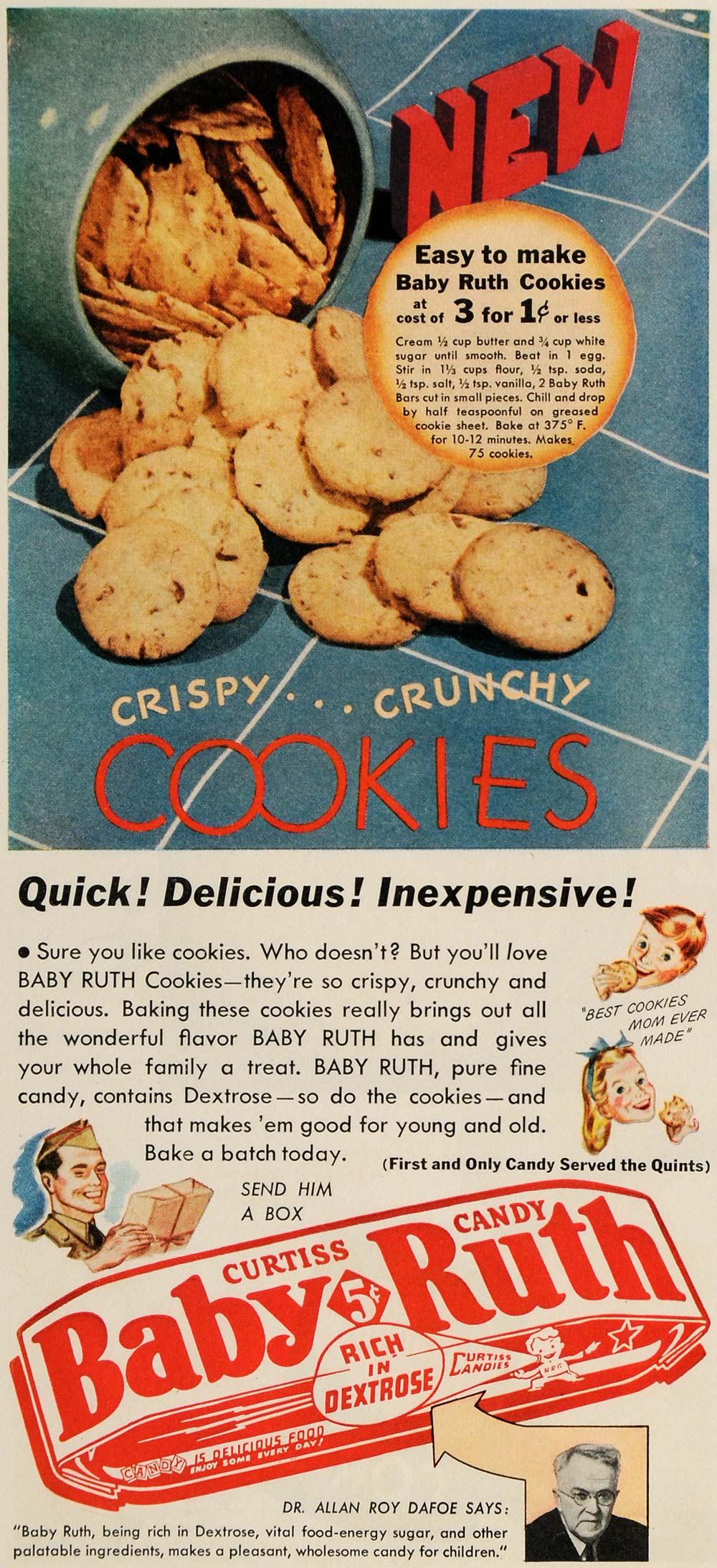 1942 Ad Baby Ruth Curtiss Candy Cookies Dr Allan Dafoe - ORIGINAL GH4