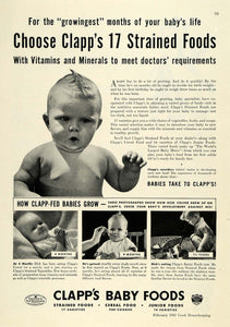 1942 Ad Clapps Baby Foods 17 Strained Cereal Junior - ORIGINAL ADVERTISING GH4