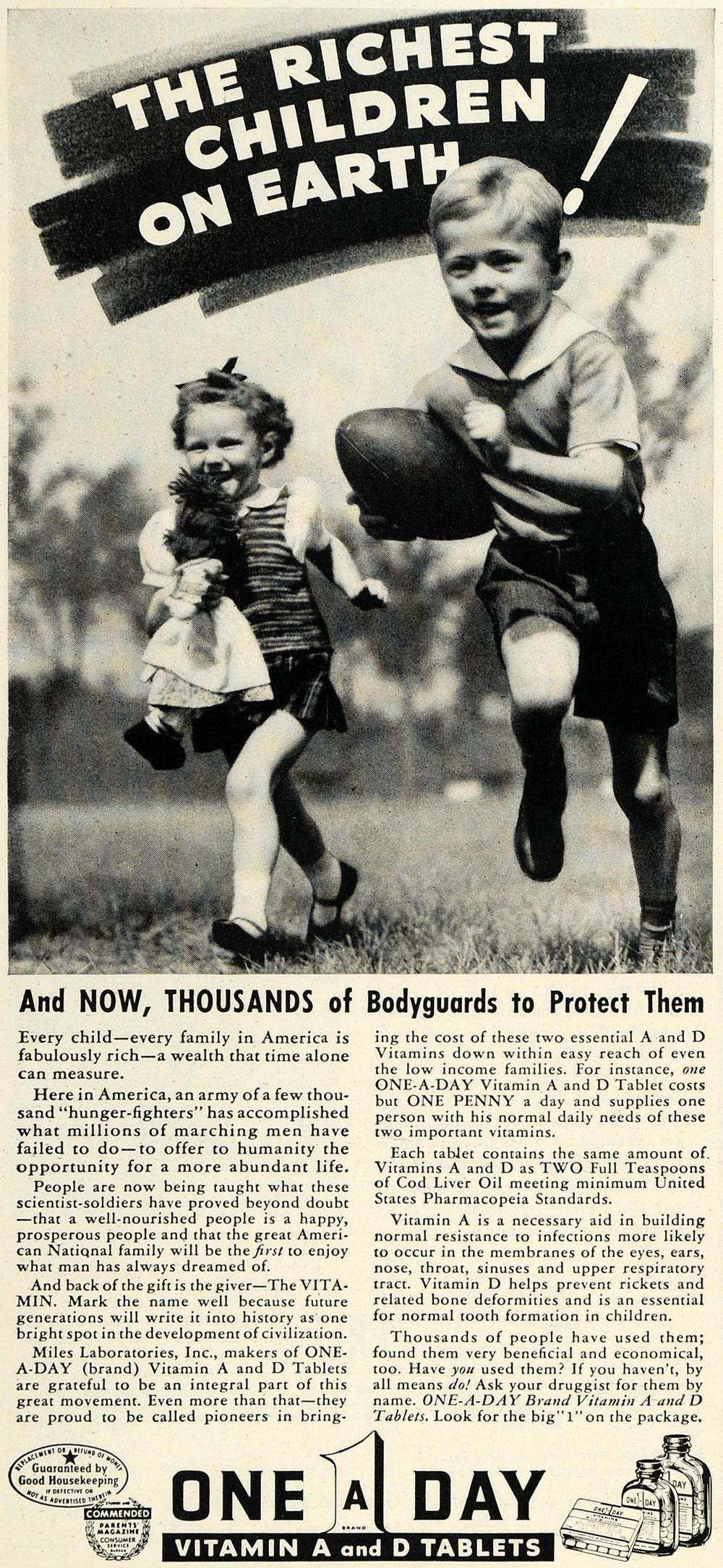 1942 Ad Richest Children on Earth One A Day Vitamin A D - ORIGINAL GH4
