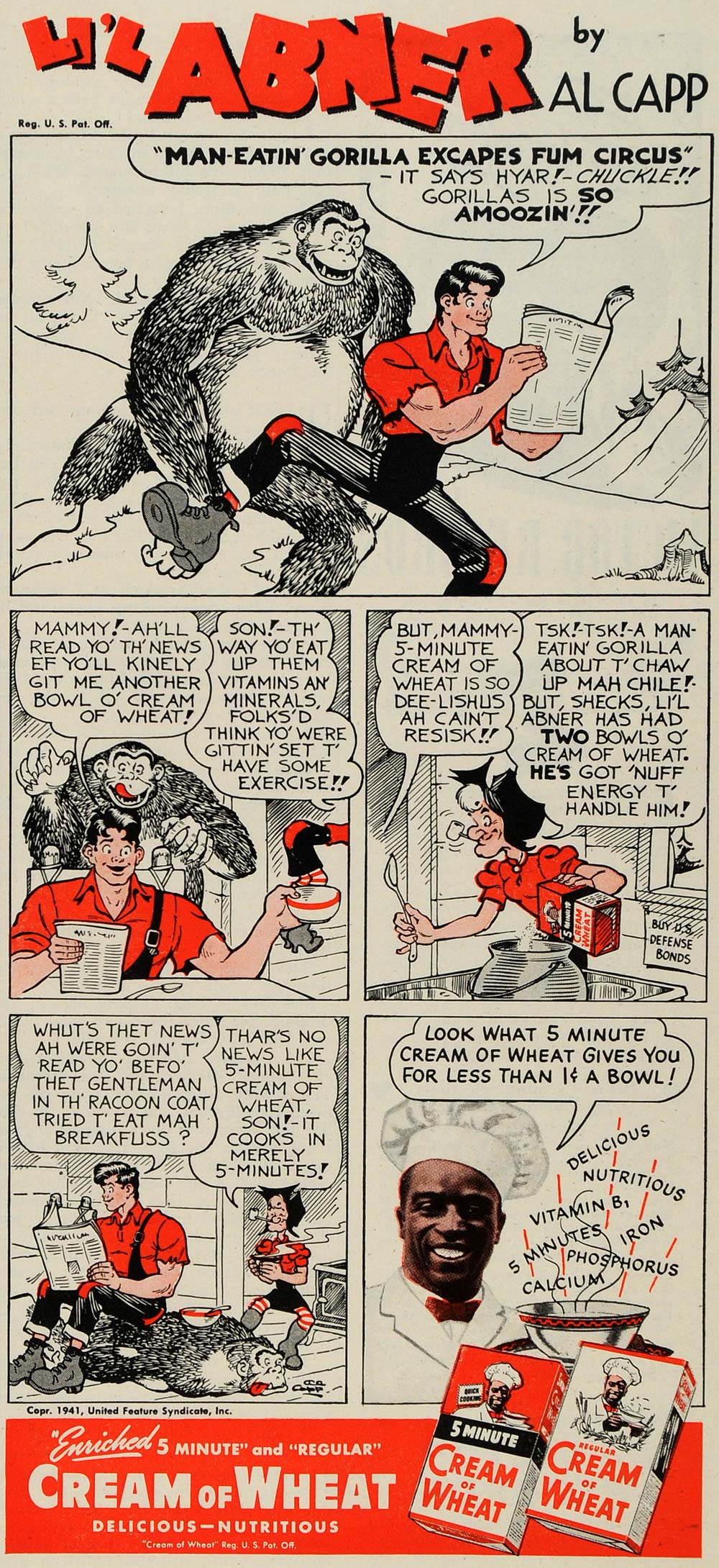 1942 Ad Al Capp Lil Abner Cream of Wheat Cartoon Cereal - ORIGINAL GH4