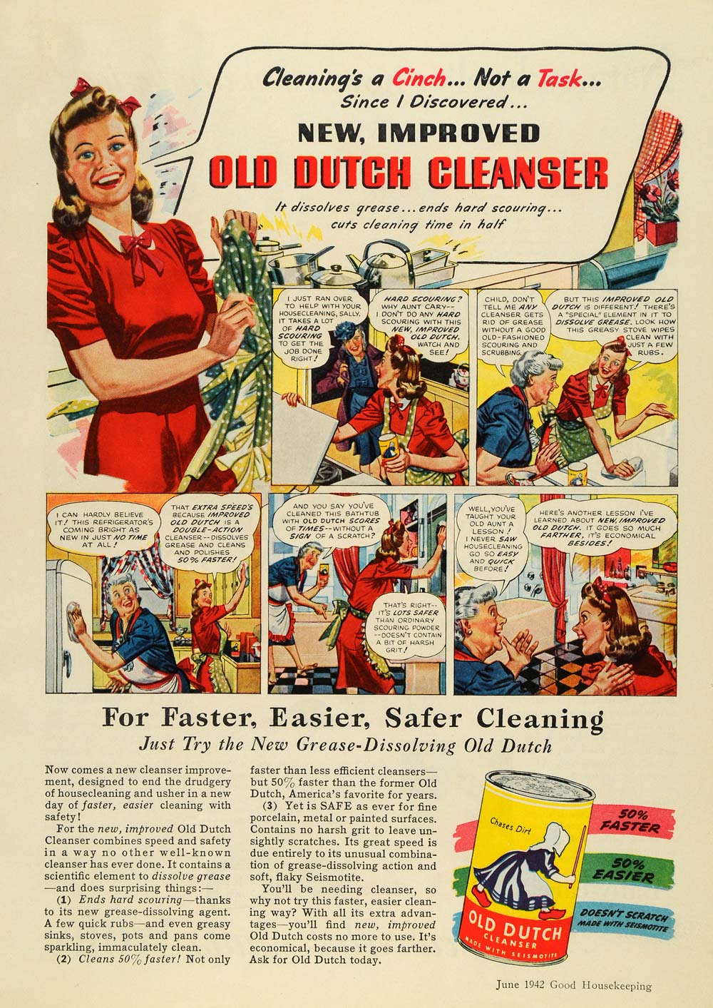1942 Ad Comic Cartoon Old Dutch Cleanser Seismotite - ORIGINAL
