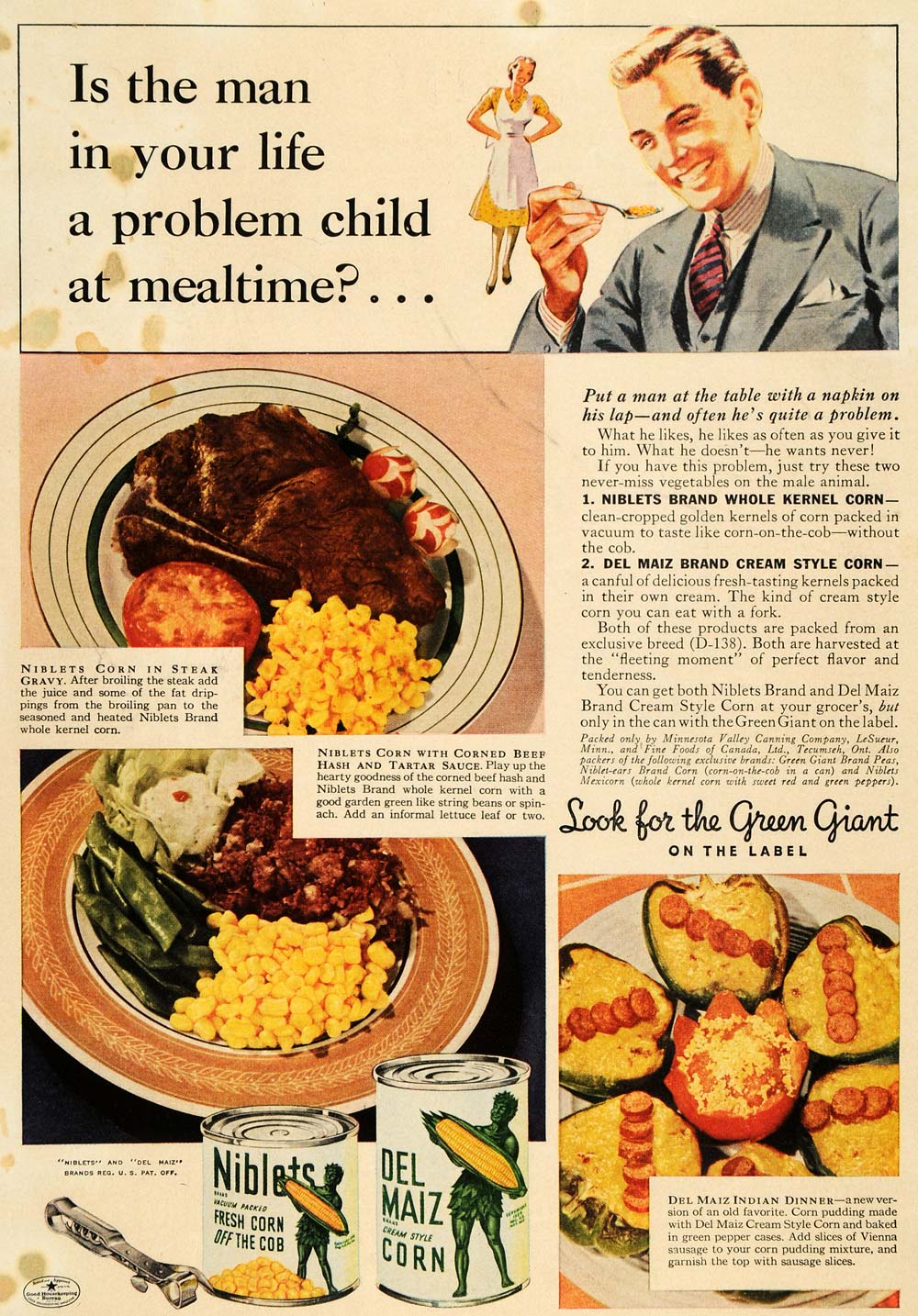 1941 Ad Niblets Corn Del Maiz Cream Style Green Giant - ORIGINAL ADVERTISING GH4