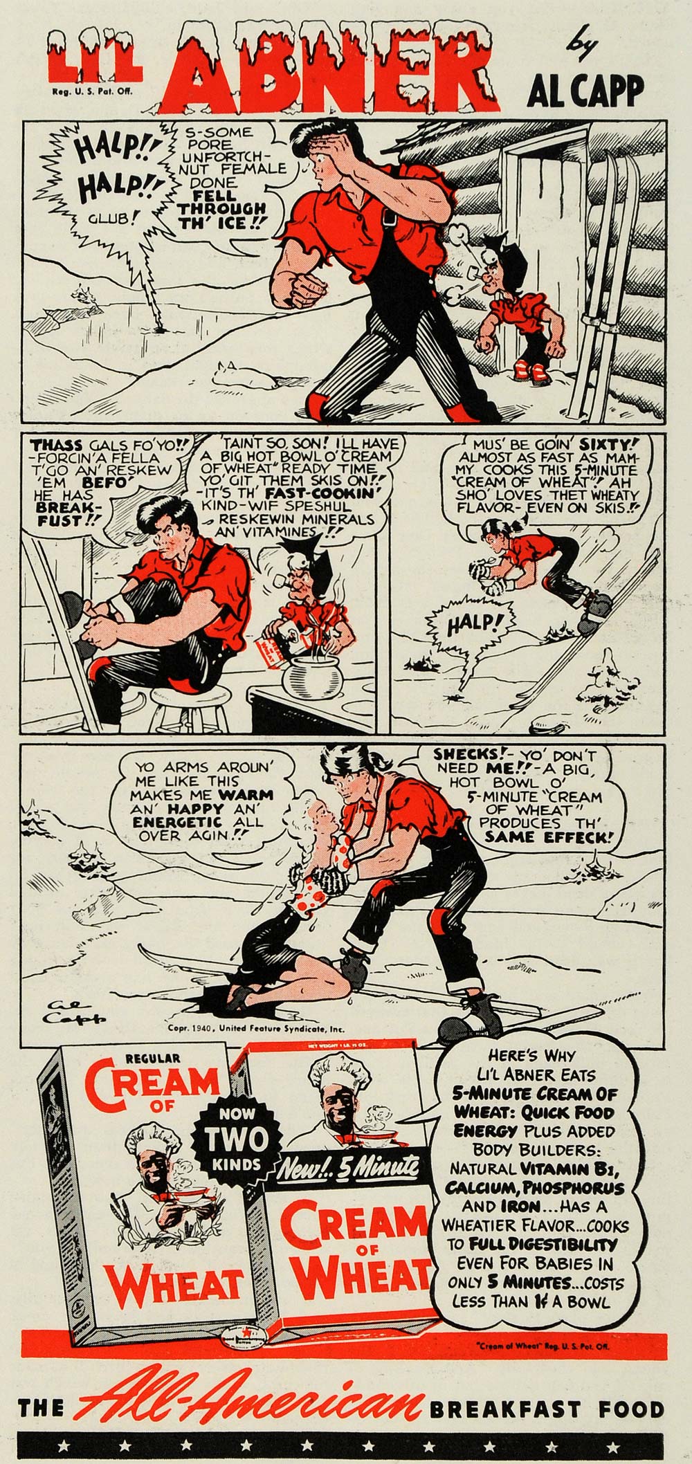 1941 Ad Al Capp Lil Abner Comic Strip Cream of Wheat - ORIGINAL ADVERTISING GH4