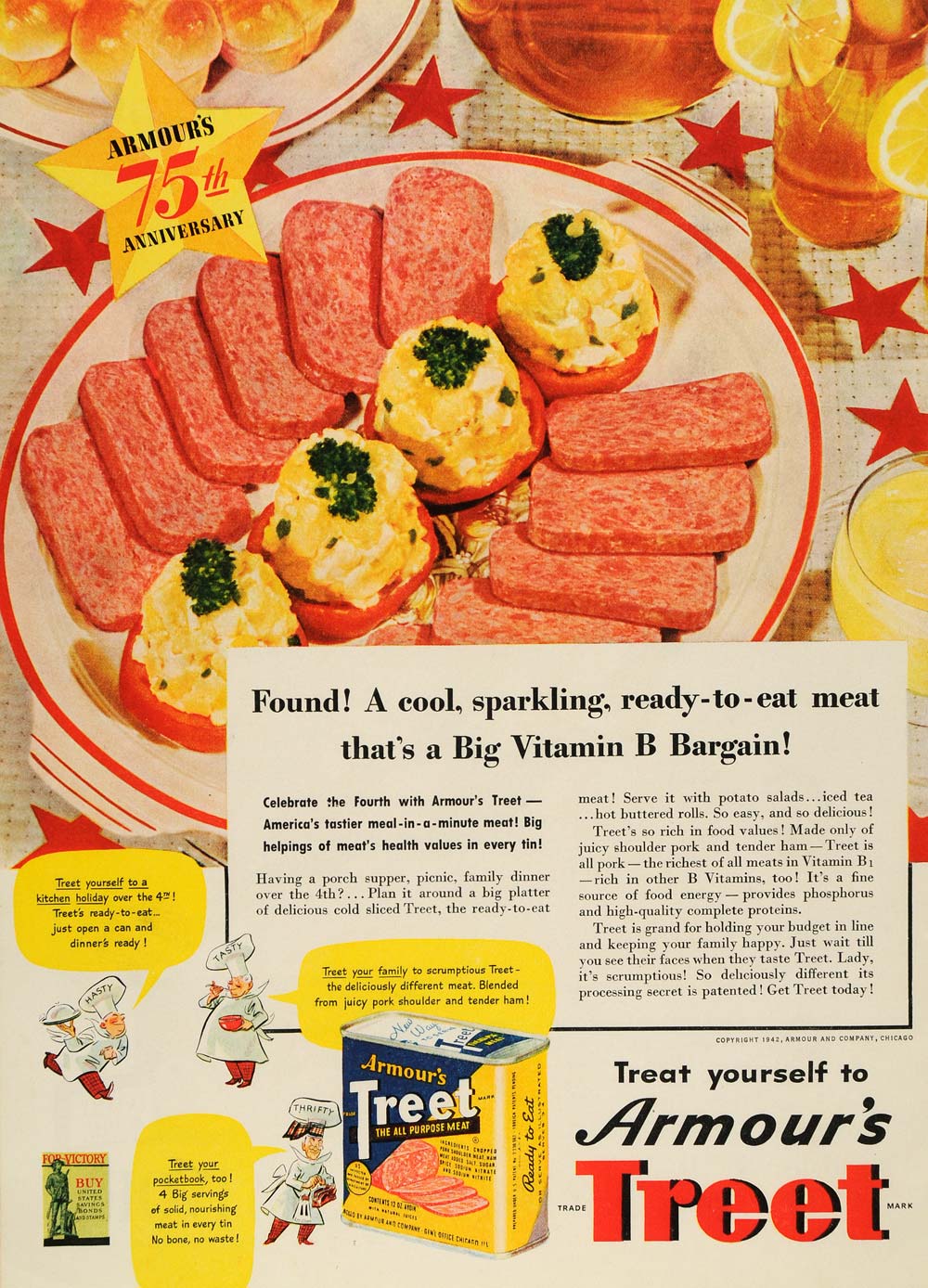 1942 Ad 75th Anniversary Armours Treet Pork Ham Meat - ORIGINAL ADVERTISING GH4