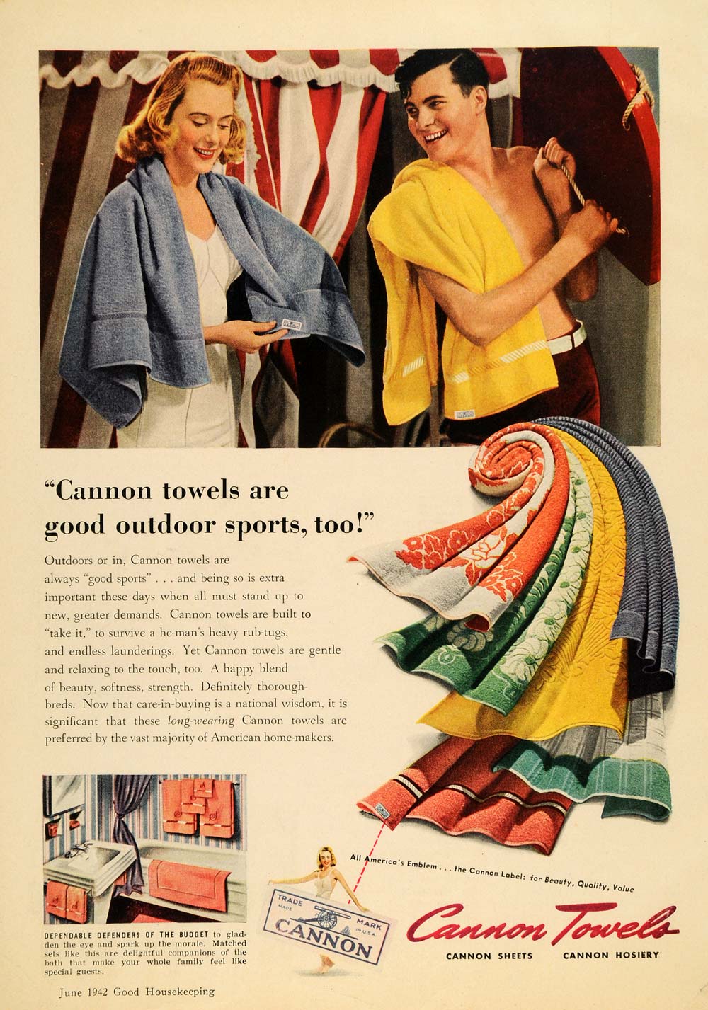 1942 Ad Cannon Towels Sheets Hosiery Outdoor Sports - ORIGINAL
