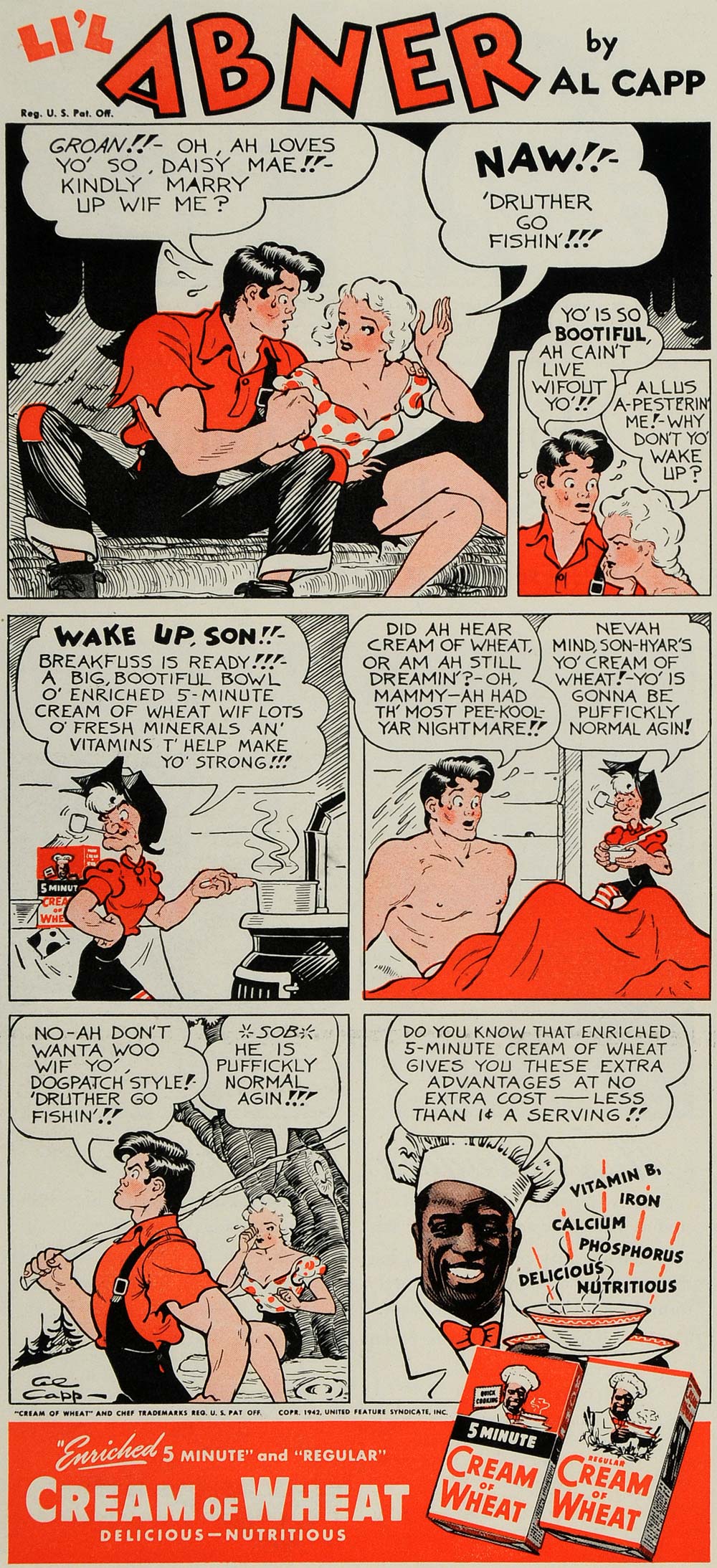 1942 Ad Cream of Wheat Al Capp Lil Abner Comic Strip - ORIGINAL ADVERTISING GH4