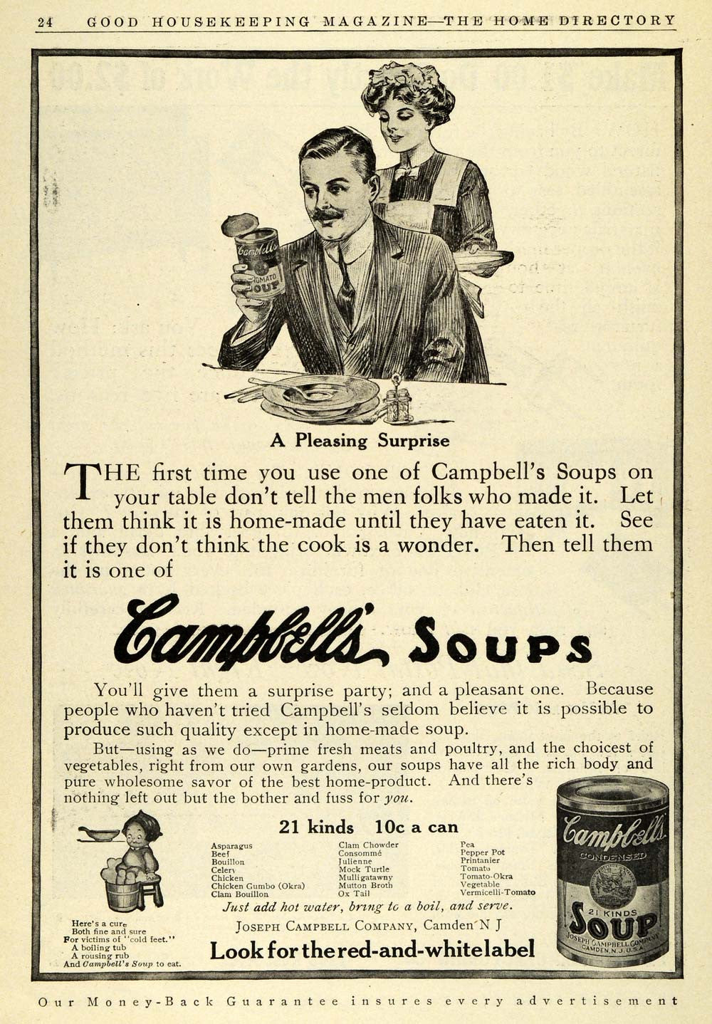 1911 Ad Campbells Souper Kid Soups Varieties White Red Label Housekeeper GH4