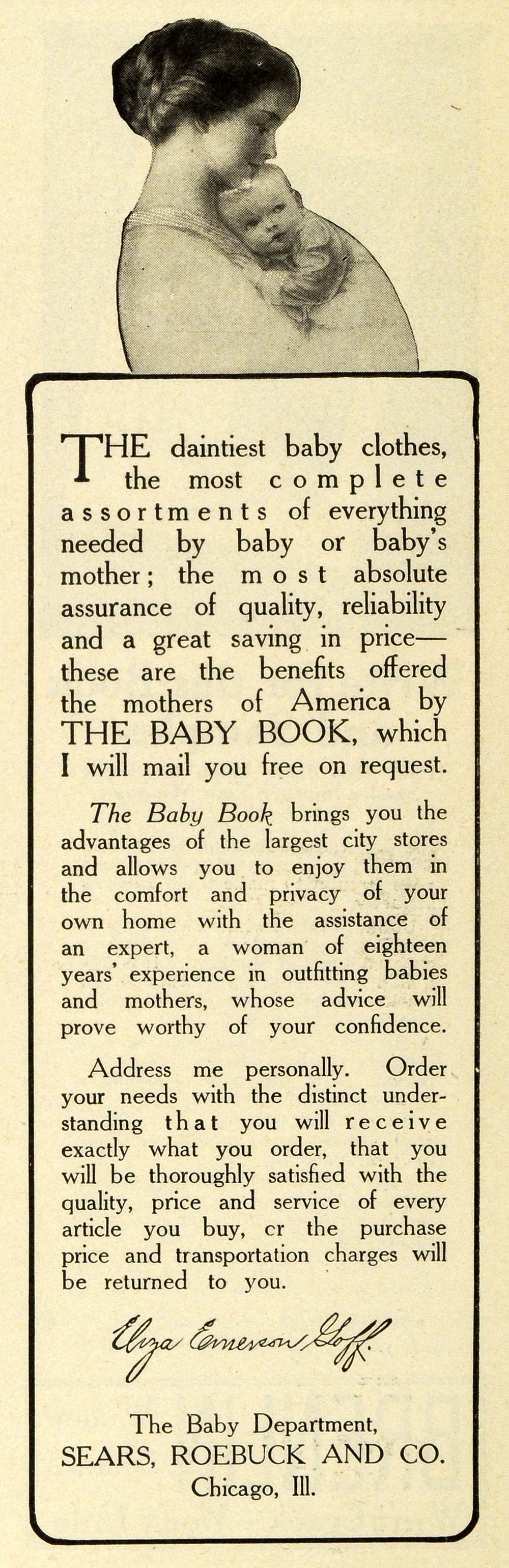 1911 Ad Baby Department Retail Store Sears Roebuck Chicago Eliza Emerson GH4