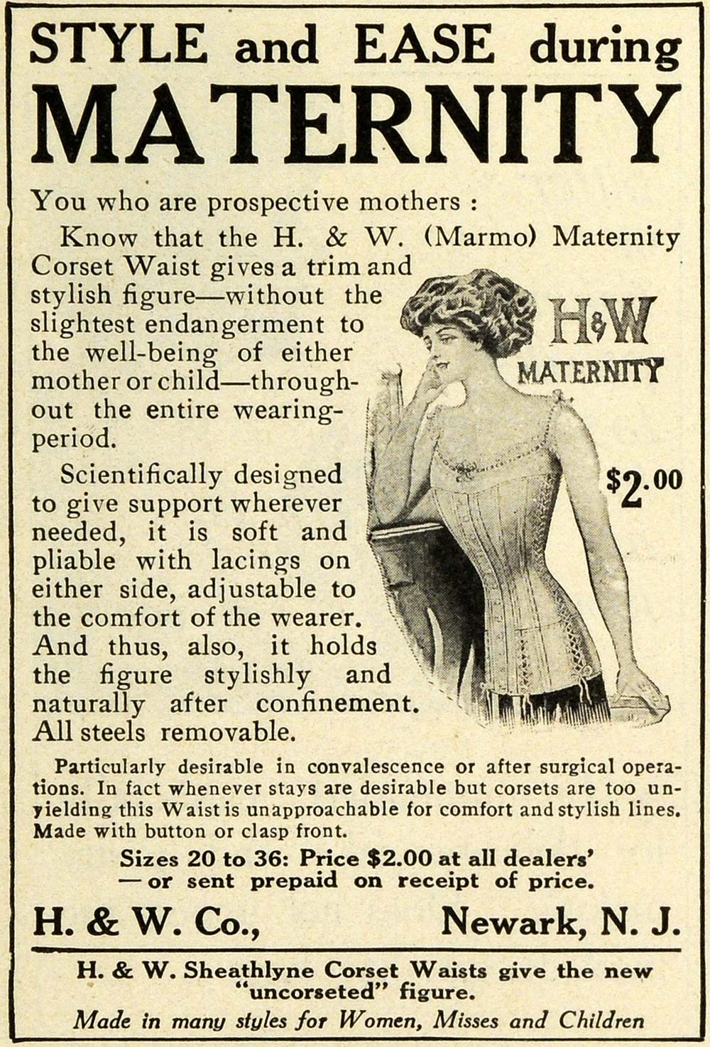 1911 Ad H W Maternity Corset Victorian Clothing Accessories Undergarme –  Period Paper Historic Art LLC