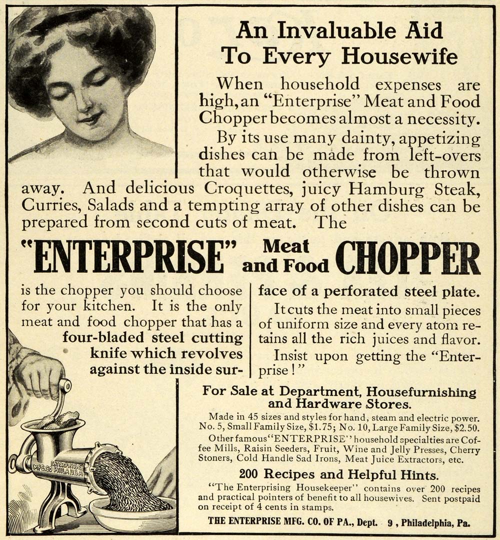 1911 Ad Enterprise Meat Food Chopper Grinder Household Kitchen Appliances GH4
