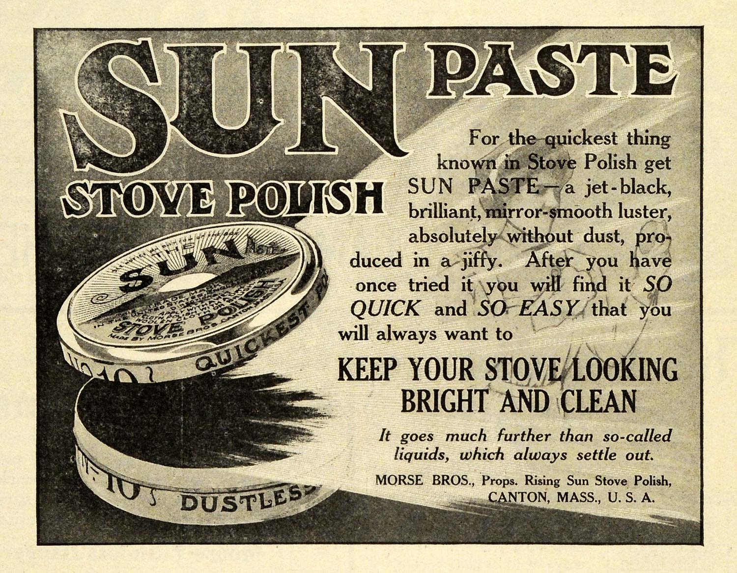 1911 Ad Sun Paste Stove Polish Morse Household Cleaning Chores Canton Mass. GH4