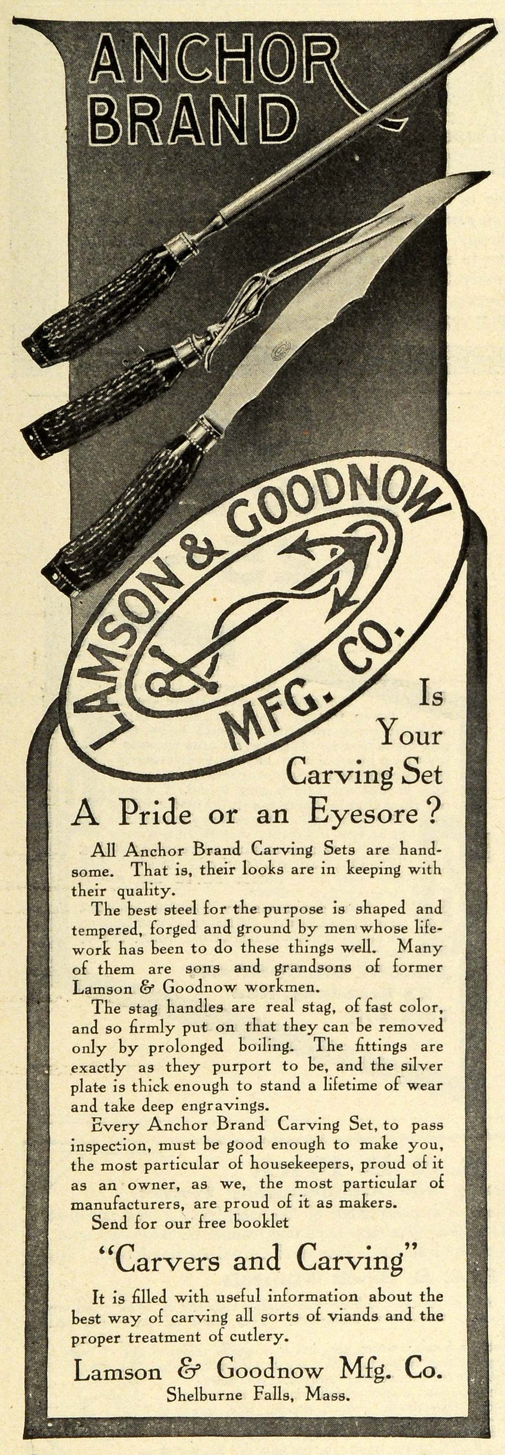 1911 Ad Anchor Brand Lamson Goodnow Cutlery Knives Knife Shelburne Falls GH4