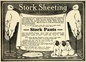 1911 Ad Stork Baby Pants Waterproof Sheeting Potty Training Trademark Boston GH4