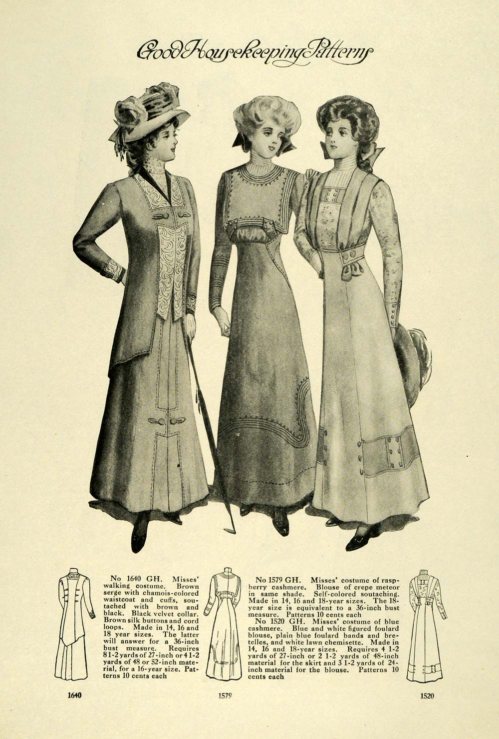 1909 Print Edwardian Fashion Women Children Clothing Accessories Dresses GH4