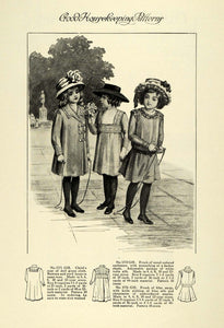1909 Print Good Housekeeping Patterns Edwardian Fashion Girl Coat Frocks GH4
