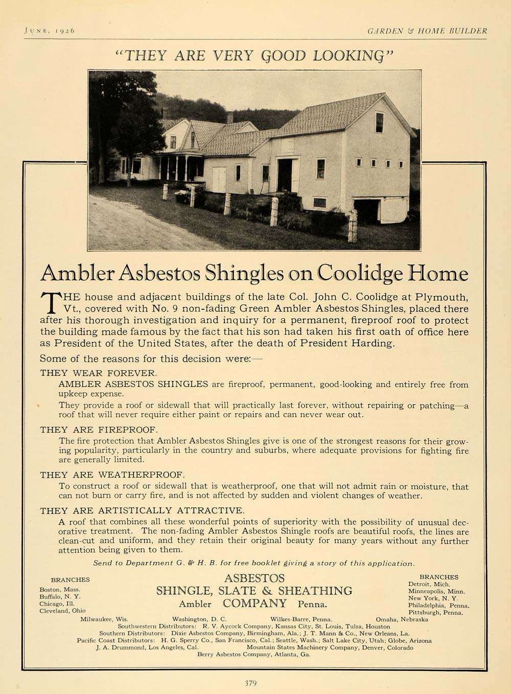 1926 Ad Ambler Asbestos Shingles Roof Exterior Design - ORIGINAL GHB1