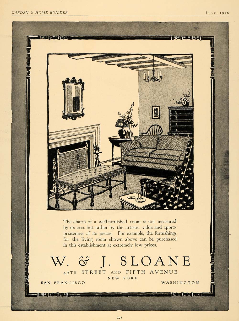 1926 Ad Sloane Furniture Home Decoration Living Room - ORIGINAL ADVERTISING GHB1