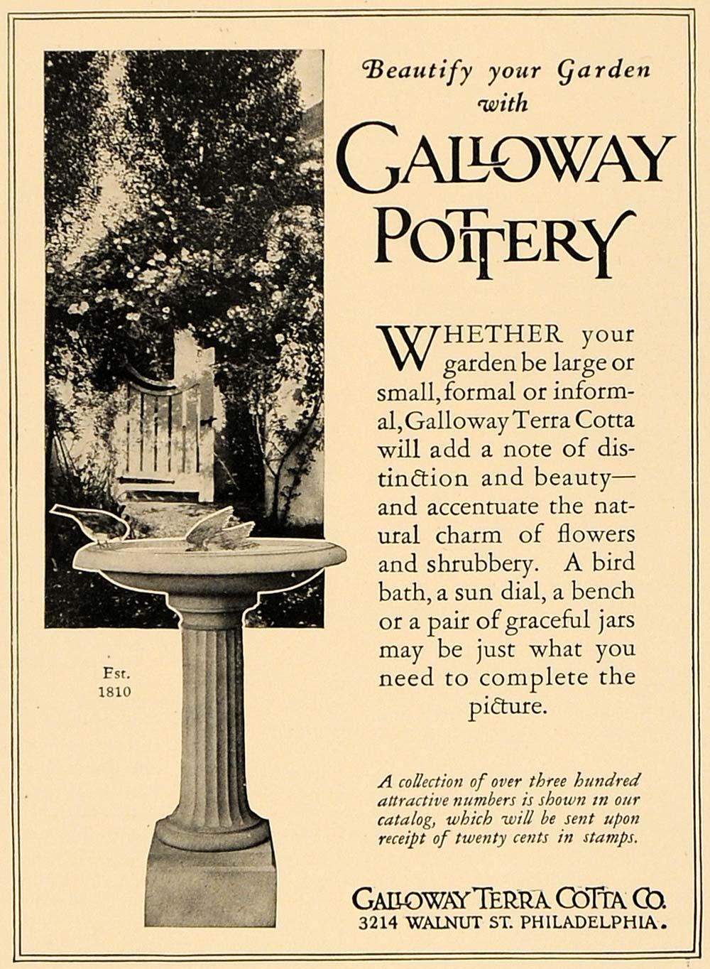 1926 Ad Galloway Terra Cotta Company Pottery Birth Bath - ORIGINAL GHB1