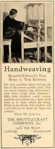 1926 Ad Handweave Fabric Shuttle Craft Company Atwater - ORIGINAL GHB1