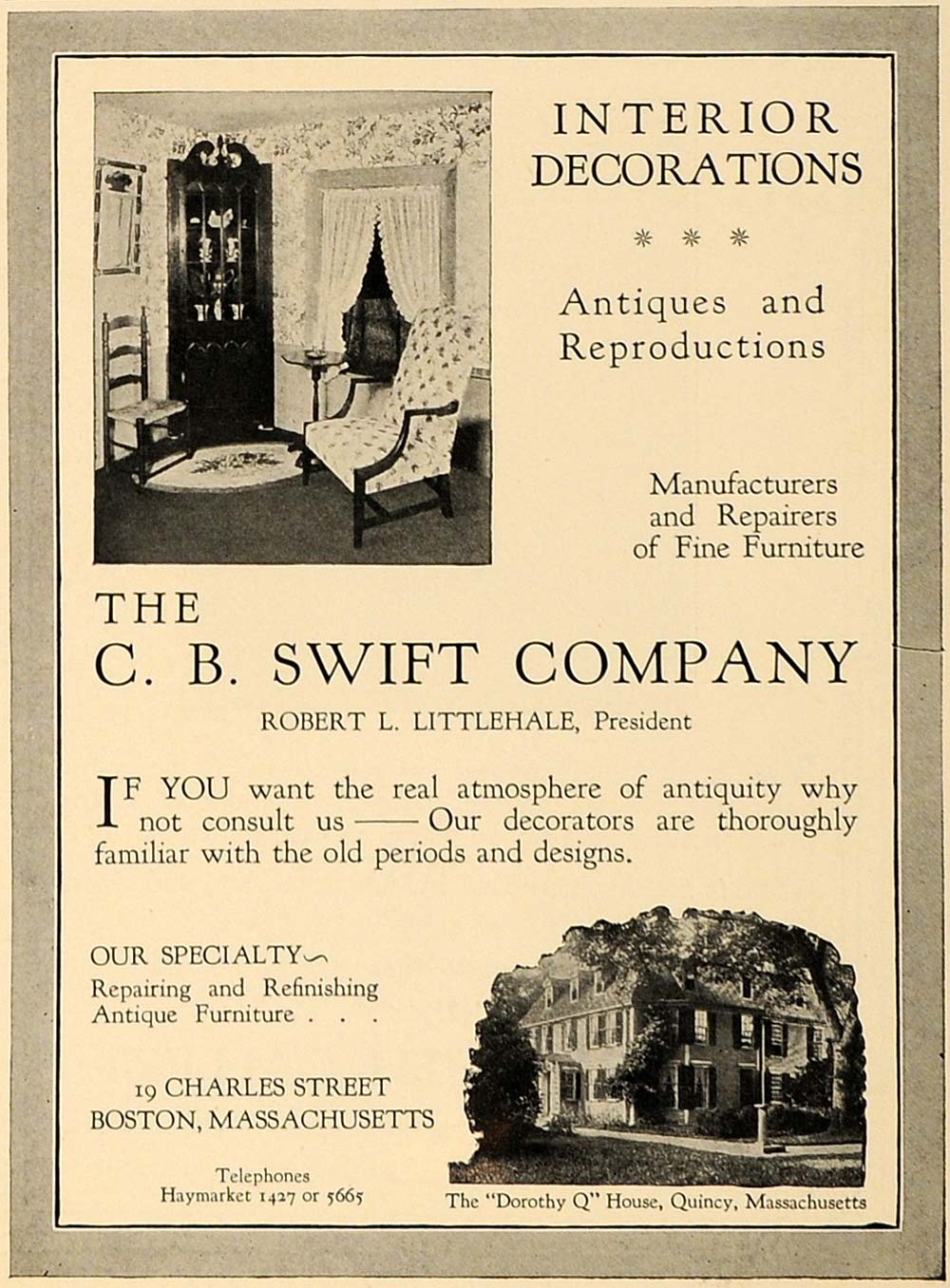 1926 Ad Interior Decorations C Swift Company Littlehale - ORIGINAL GHB1
