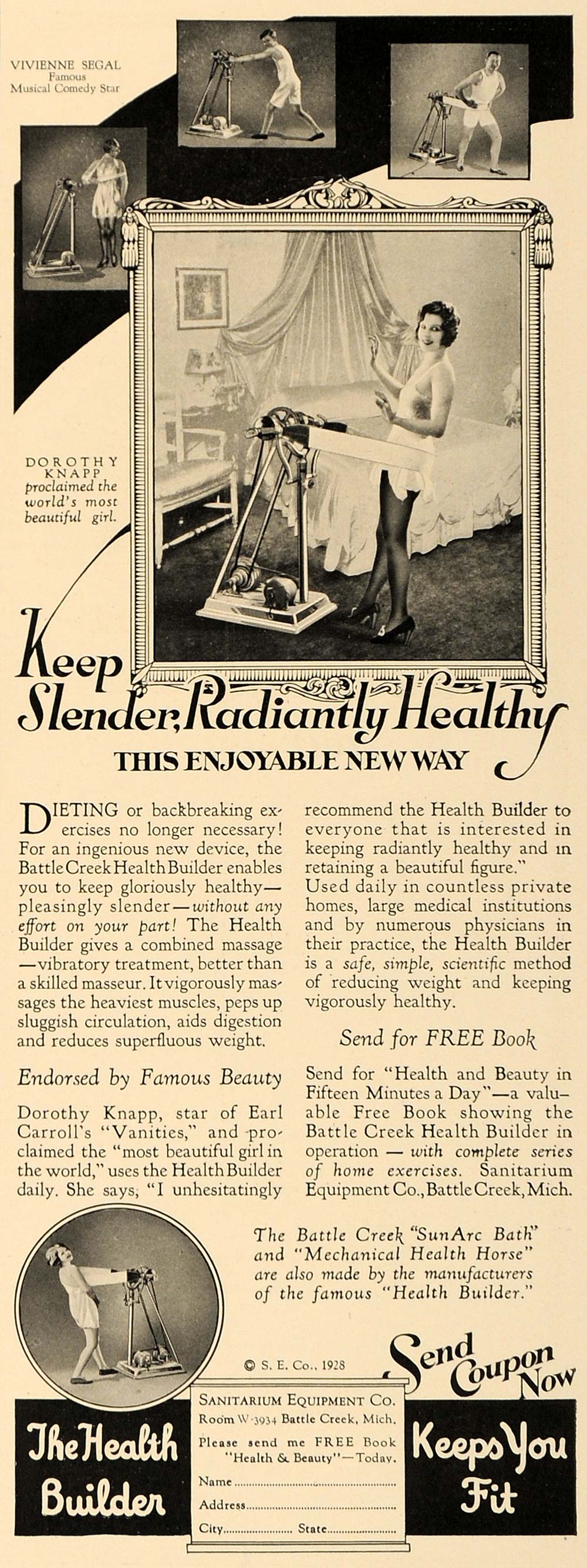 1928 Ad Vivienne Segal Dorothy Knapp Health Builder Fit - ORIGINAL GHB1