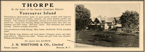 1928 Ad Vancouver Thrope Estate Quamichan Lake Whittome - ORIGINAL GHB1