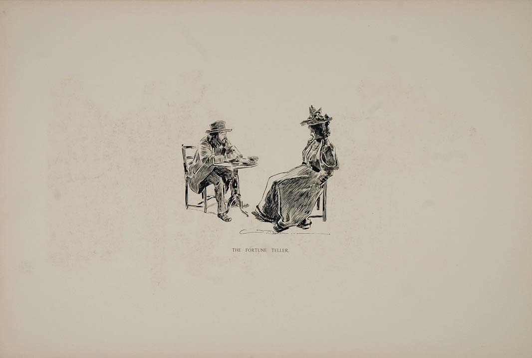 1894 Charles Dana Gibson Woman Man Fortune Teller Print - ORIGINAL