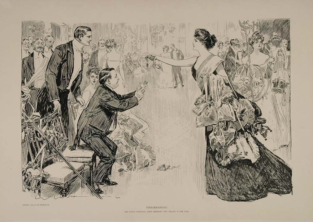 1901 Charles Dana Gibson Girl Fancy Ball Suitors Print - ORIGINAL GIBSON